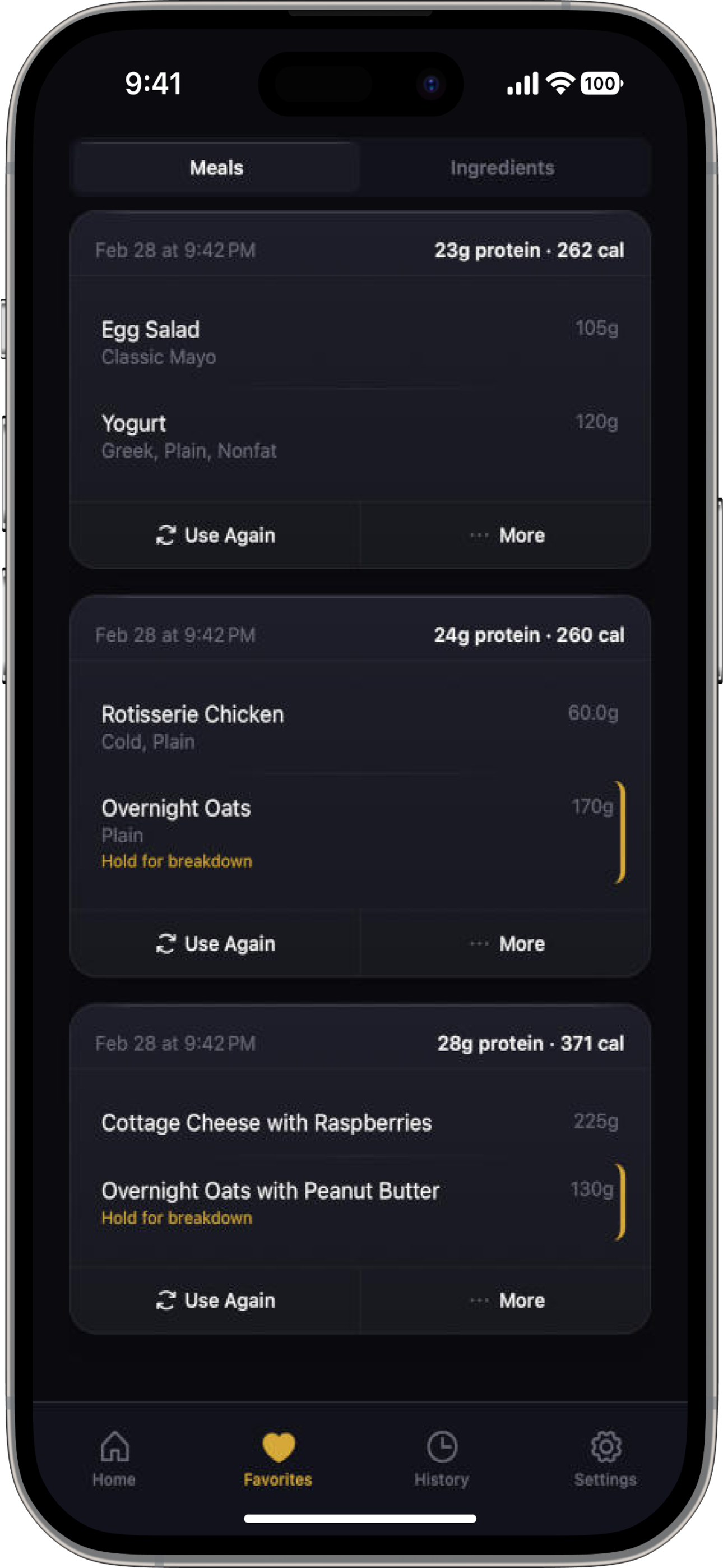 GLP-1 Fuel saved favorites screen