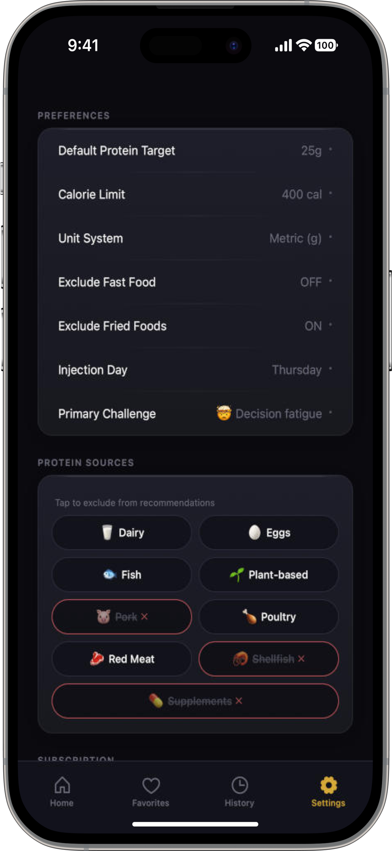 GLP-1 Fuel settings and preferences